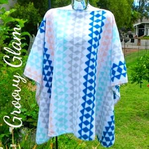 GROOVY GLAM Multicolored Tribal Print Handmade Classic Fleece Poncho